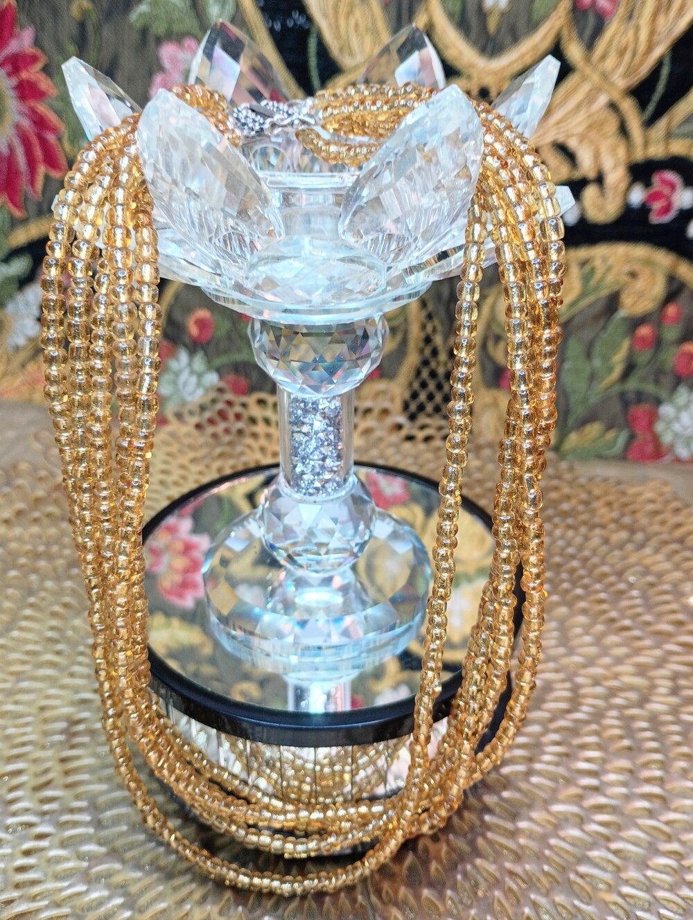 Gold Glass Beaded Multi-Strand Necklace